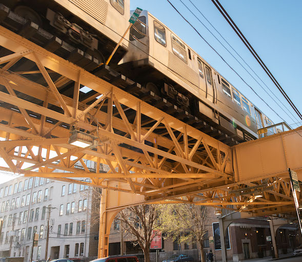 The Brown Line in Chicago taken from below the bridge