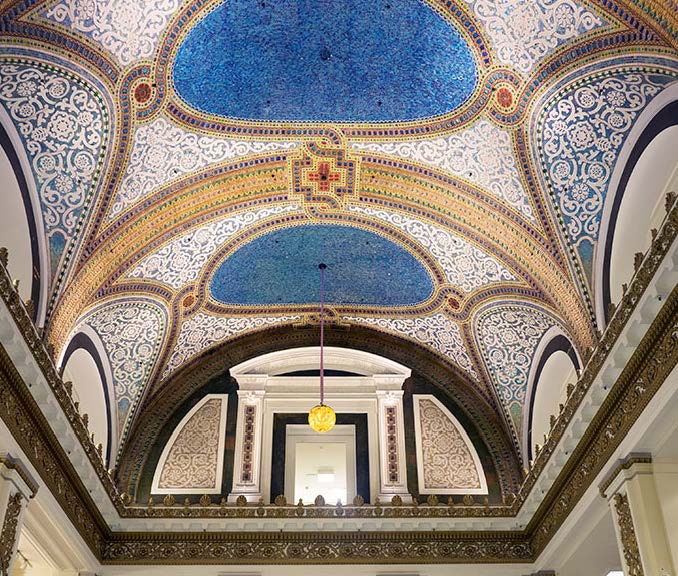 The famous and intricate Tiffany Dome on the inside of the Macy's Building in Chicago