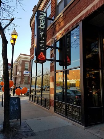 Outside of Urban Belly Restaurant in Chicago's Wicker Park Neighborhood