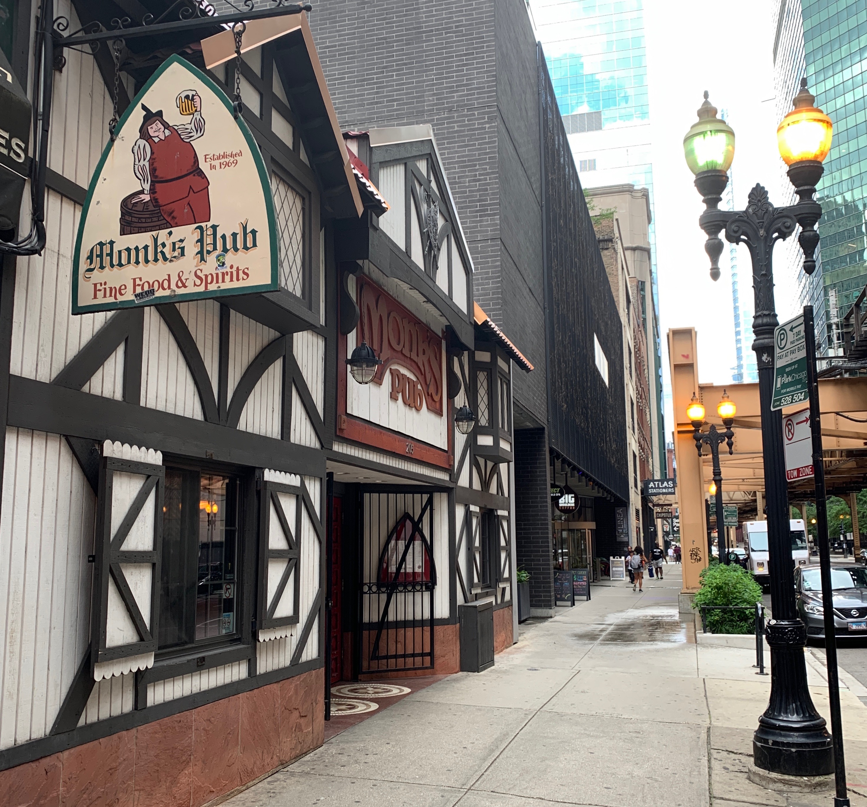 Outside of Monk's Pub in River North neighborhood of Chicago